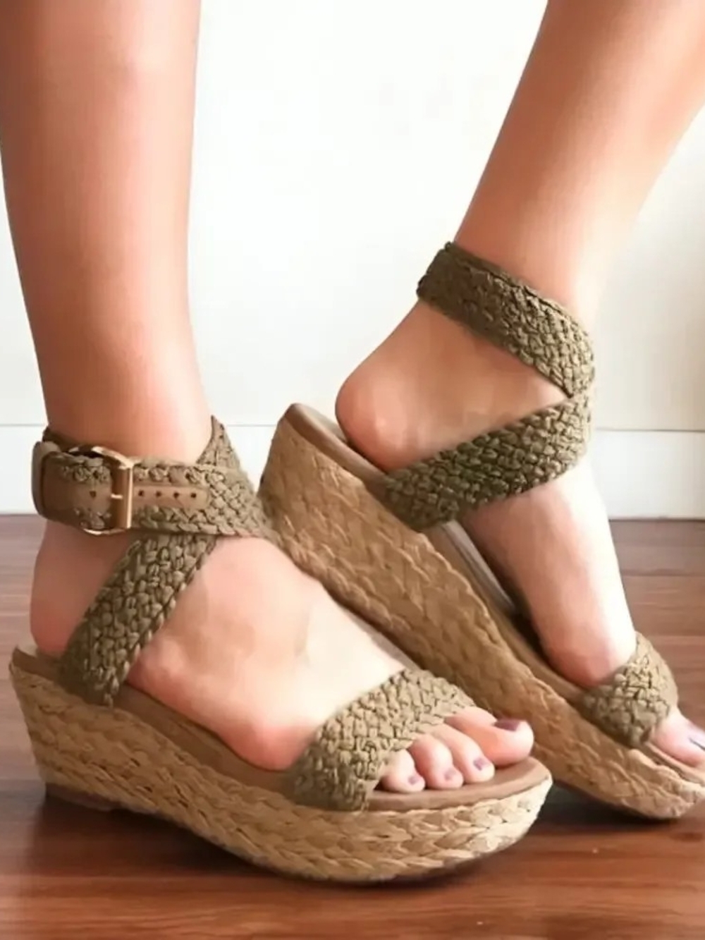 Stuart Weitzman Alexlo Braided Espadrille Wedge Sandals - Khaki